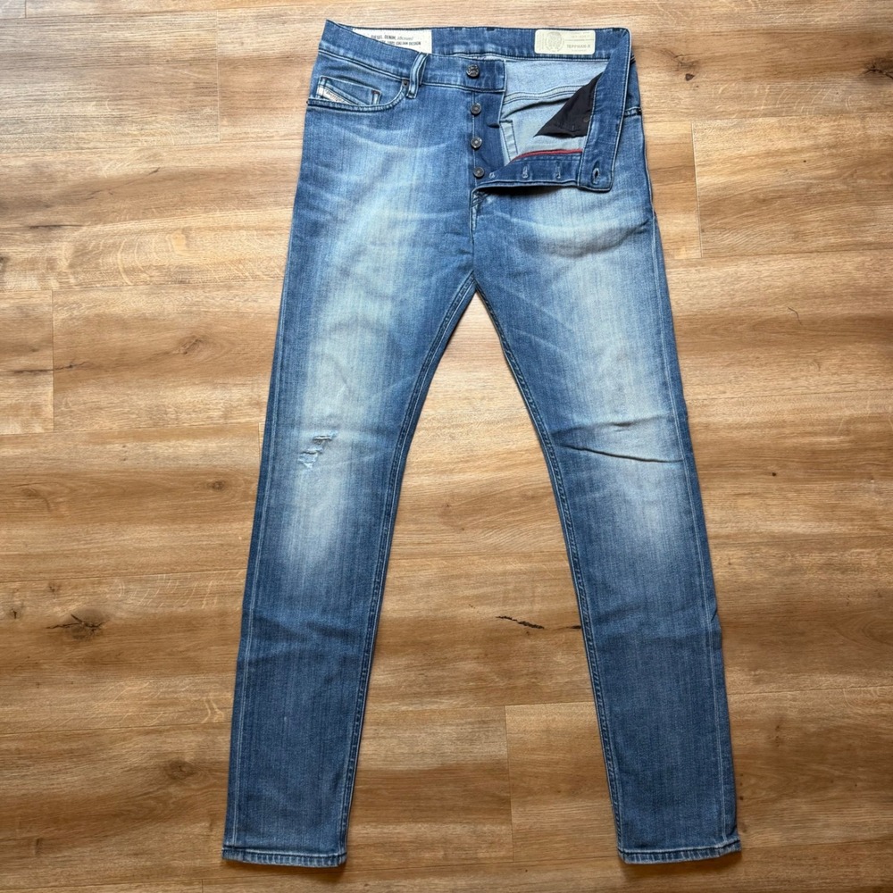 Diesel Tepphar-X Jeans Mens 29x30 Blue Slim Carrot Stretch Distressed 084ZU